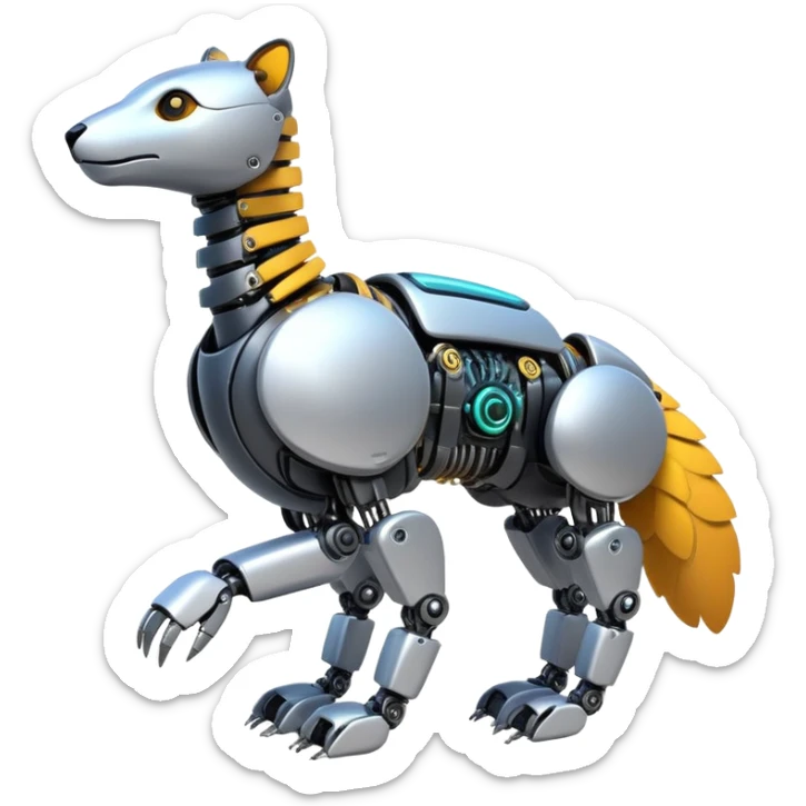 futuristic animal with natural upper body and robotic lower body, blending organic and mechanical features, vibrant emoji style sticker