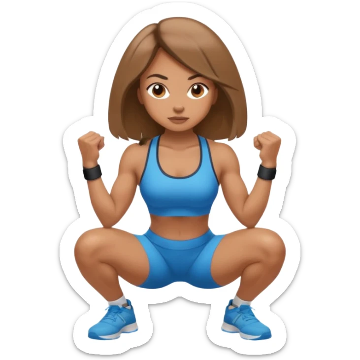 Beautiful woman with light brown shoulder length hair popping a squat without any weights sticker