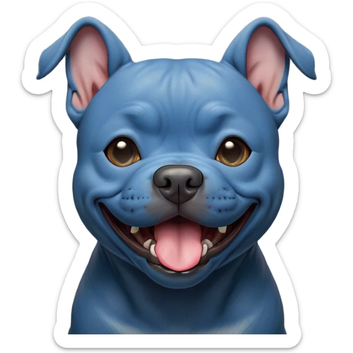 Cinematic Cute Yawning Blue Staffordshire Bull Terrier Portrait Emoji, Head tilted slightly with a dramatic, wide-open yawn, showcasing a smooth blue Fur with a refined texture, floppy ears slightly drooping, round dark eyes barely open in drowsy contentment, Simplified yet irresistibly adorable features, highly detailed, glowing with a soft, cozy glow, high shine, relaxed yet expressive, stylized with a touch of whimsy, bright and endearing, soft glowing outline, capturing the essence of a sleepy yet affectionate guardian, so drowsy it feels like it could stretch right out of the screen and curl up for a nap! sticker