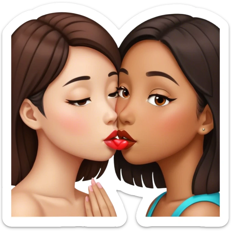 Chinese girl and brown girl kissing on the lips sticker