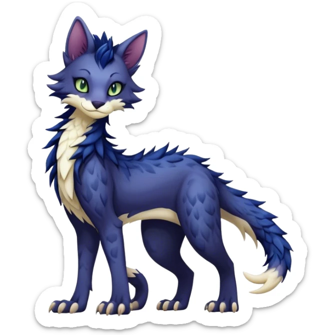Kawaii dark edgy fantasy ethereal feline-vernid-sergal-fursona animal creature with a tufted tail full body with intricate markings  sticker