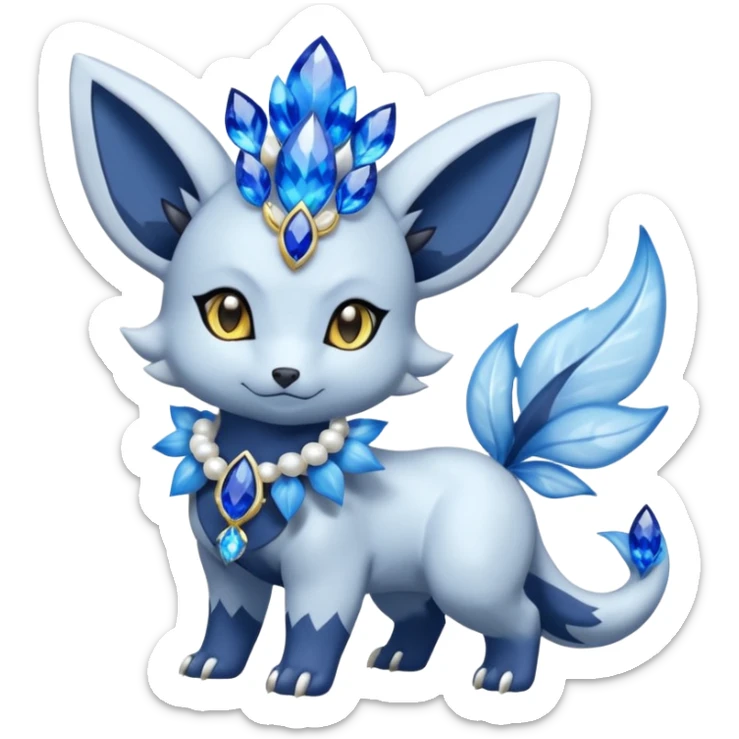Floral Absol-Shinx-Nidorina-Amaura-Alolan-Vulpix-Dialga-fusion adorned with Sapphire jewelries sticker