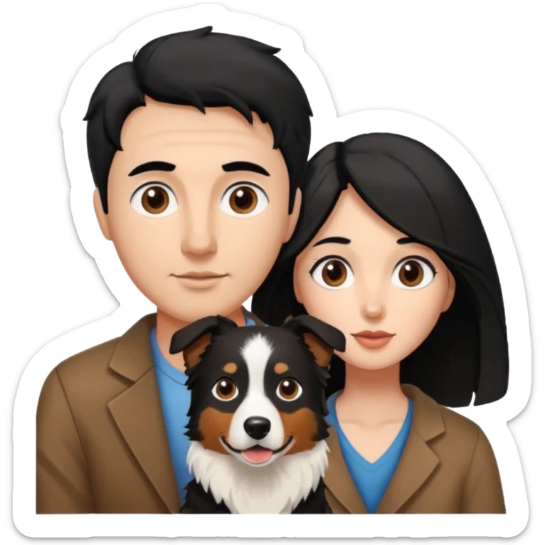 man and woman and Black colour hair Border collie with Brown eyes and a stout on the nose sticker