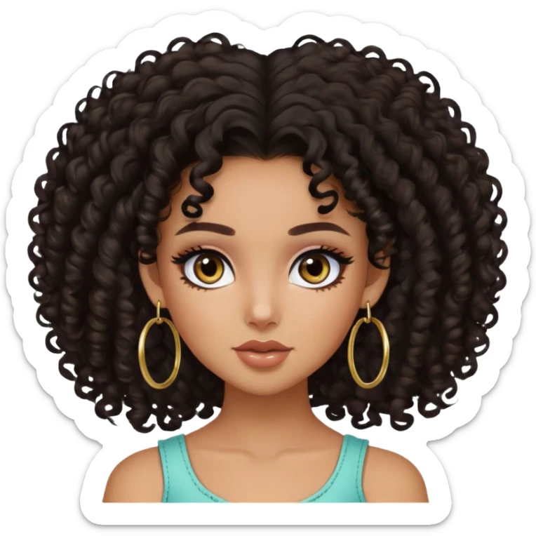 Dark curly hair, dark brown eyes, tan-olive skin girl baddie bratz hoop earrings sticker