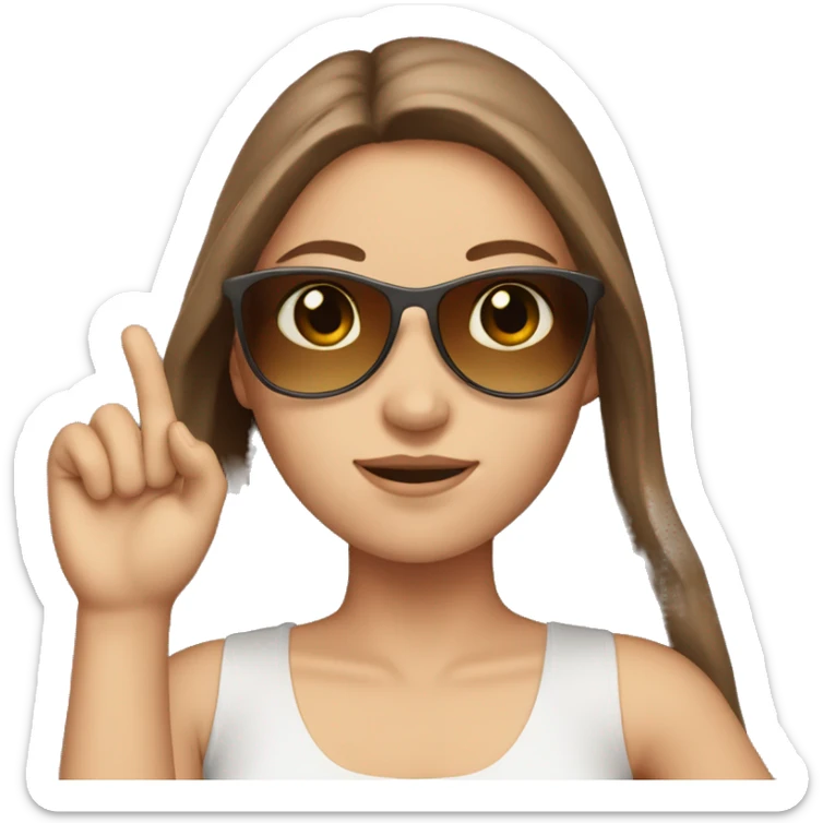 white girl with long brown hair holding sunglasses in hand sticker