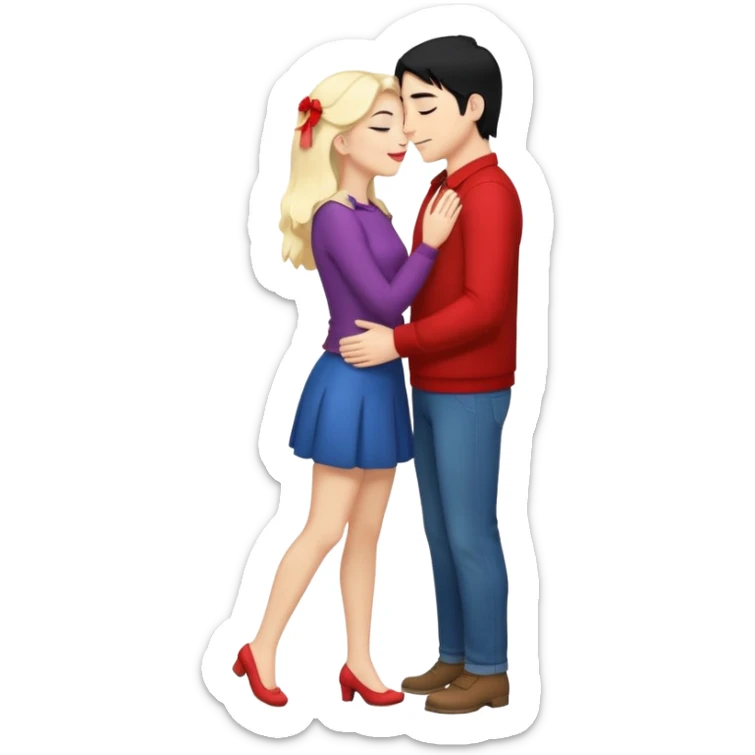 couple kissing black hair man blonde woman full body sticker