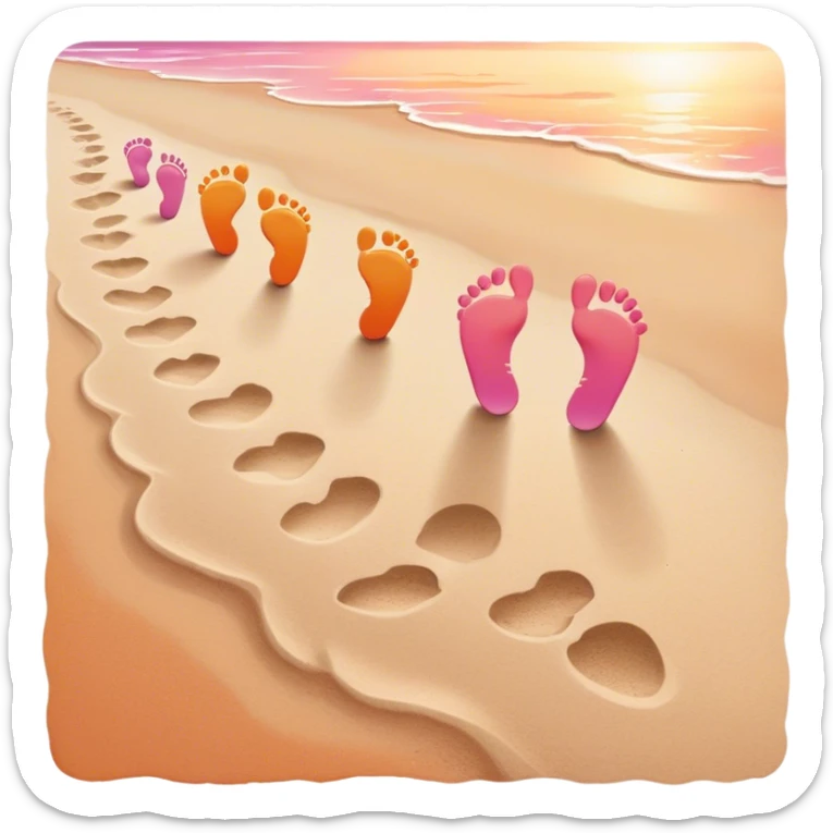 beach sunset. Two sets of footprints—one baby footsteps, the other larger childhood self and inner child sticker