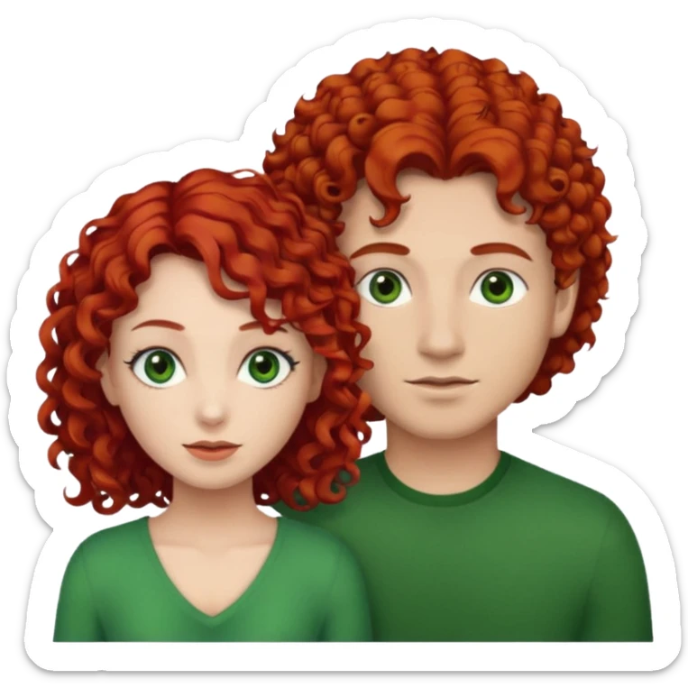 create a couple men with a red hair and browm eyes and woman with curly black hair and green eyes sticker