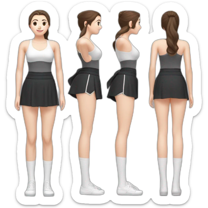 full-body-caucasian-curvy-beauty-doing-padahastasana-bow-short-black-skirt-back-and-front-views-strong-wind-knickers-long-white-socks sticker