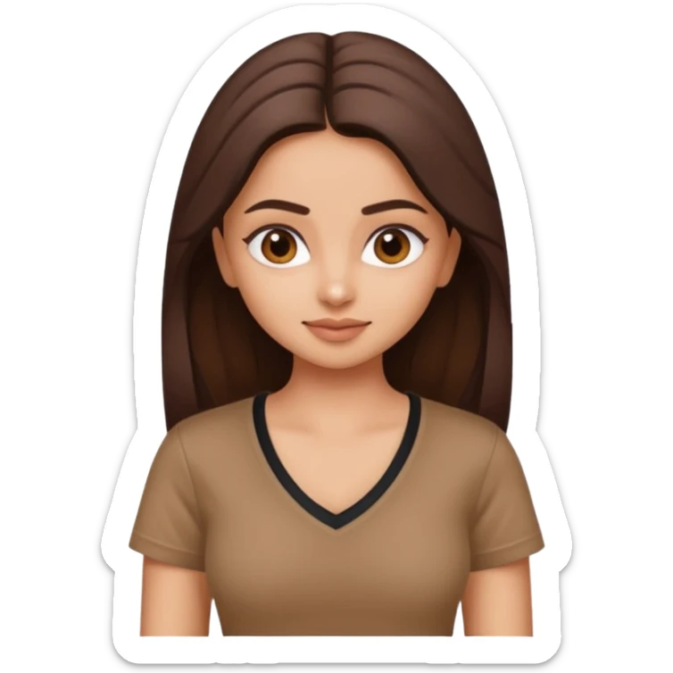ipretty bratz emoji of alia bhatt wearing a V neck brown tshirt. She should look like Alia Bhatt sticker