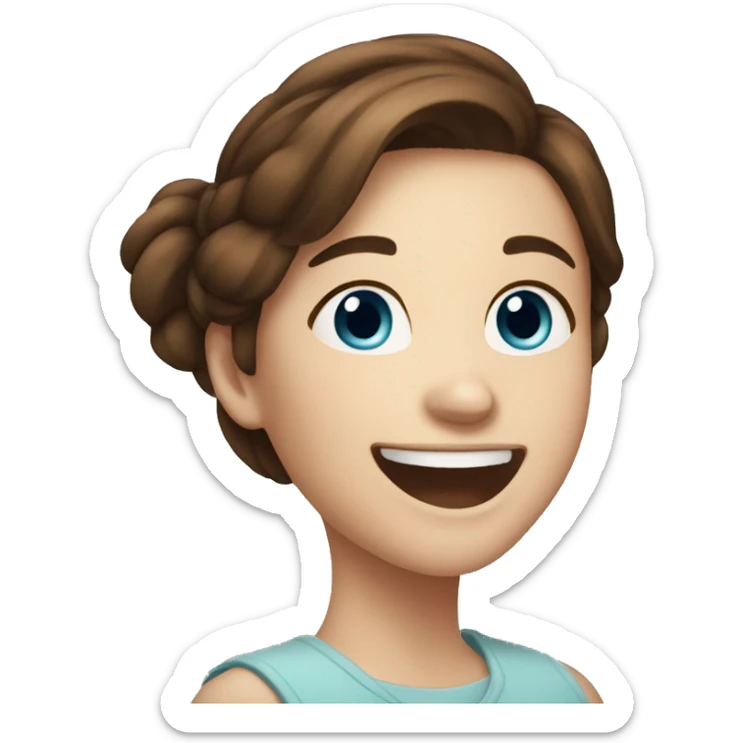 19 year old girl, brown hair, white skin, blue eyes, laughing sticker