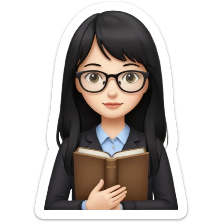 lecture girl with straight bangs fringe long black color hair 
with book and blackboard sticker