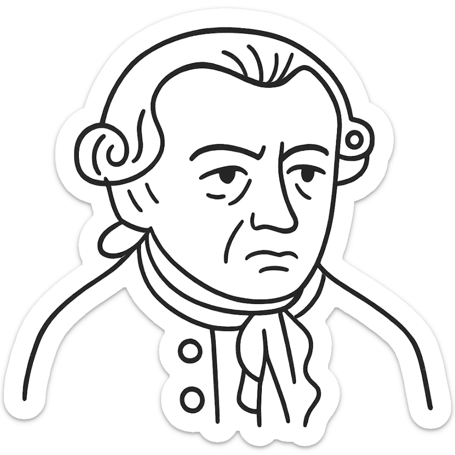 Refine the portrait of Immanuel Kant to have a clear outline with only a few subtle hand-drawn strokes for detail, no fill, no background, no text, in a hand drawn icon style with no fill and transparent background. sticker
