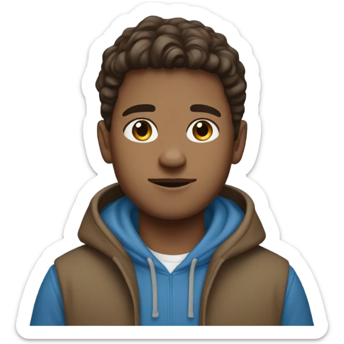 generate me a white boy with brown hair wearing a blue GAP hoodie sticker