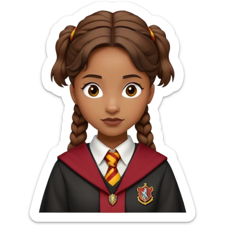 Angelina Johnson in harry potter, wear hogwarts gryfindor uniform, hair tied neatly sticker
