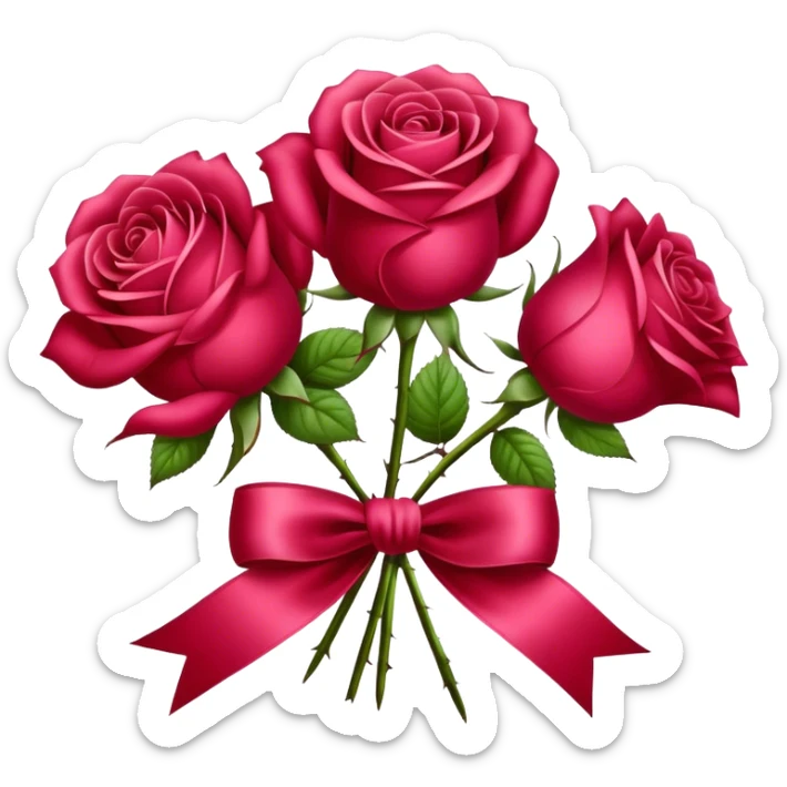 Roses in Persian red color tied with silk aesthetic ribbon of powder raspberry color in glamour vintage theme sticker