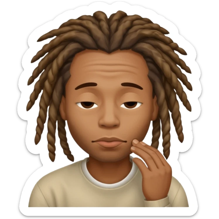 Black man with dreads and a clean shave puckering his lips and closing his eyes making this face😌 sticker