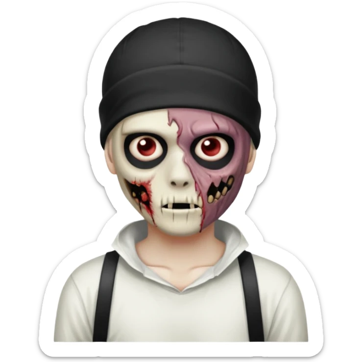 zombie boy with emo hair and white shirt with a ski mask on hair FROM Nike pra syna sticker
