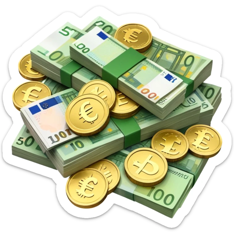 pile of euro coins and euro bank notes sticker