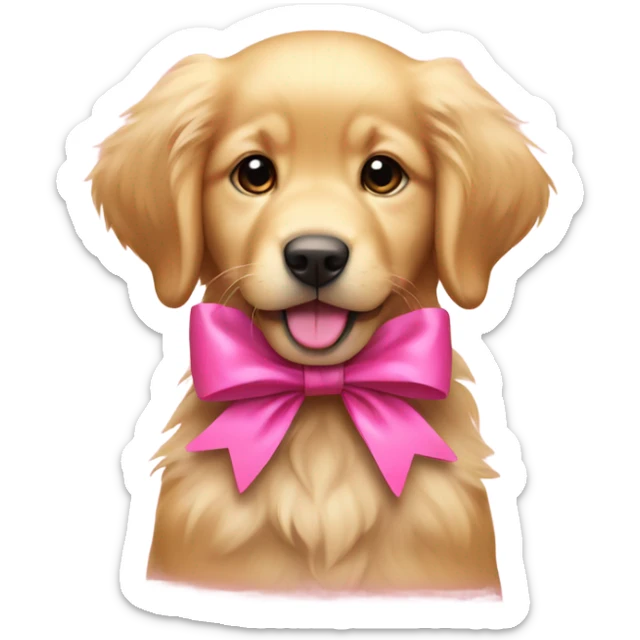 female golden retriever puppy for with pink bows above her ears sticker