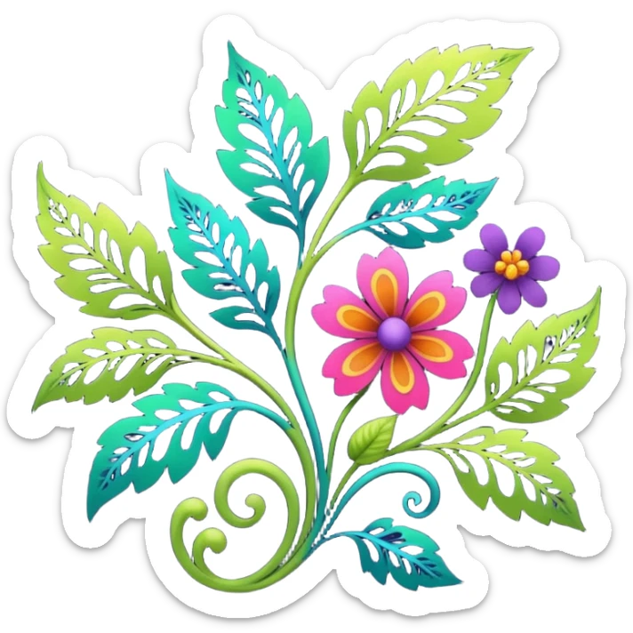 dark colorful filigree design, leaf shapes, flower shapes, nature shapes, toxic nature, toxic plants sticker