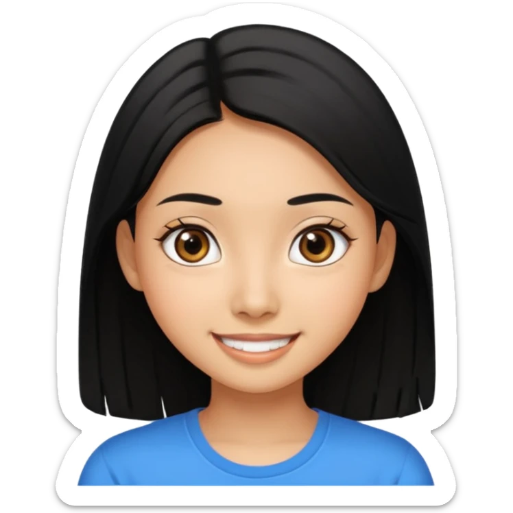 20 yr old asian woman hair  center part big eyes big smile tanned skin straight black hair center part hair  sticker