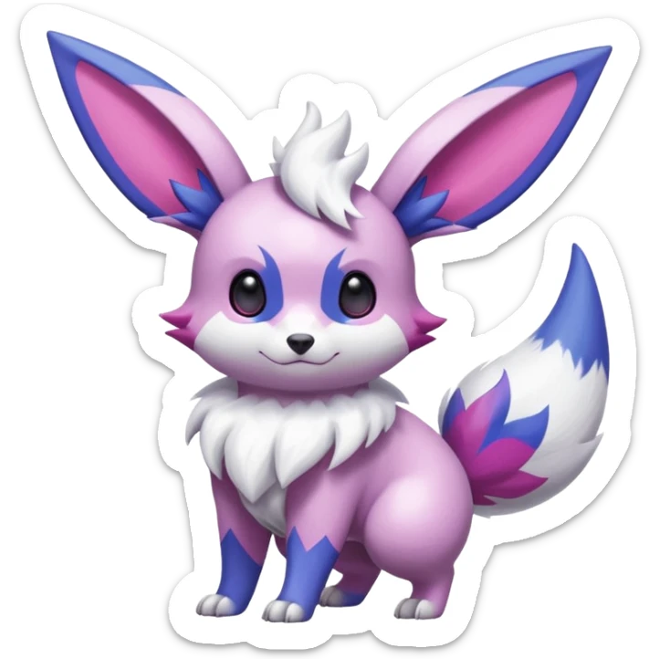 Shiny White with Violet and Indigo and pink markings Eevee-Minccino-Zangoose-Pokémon-Digimon-Fakémon-fusion-hybrid-creature sticker