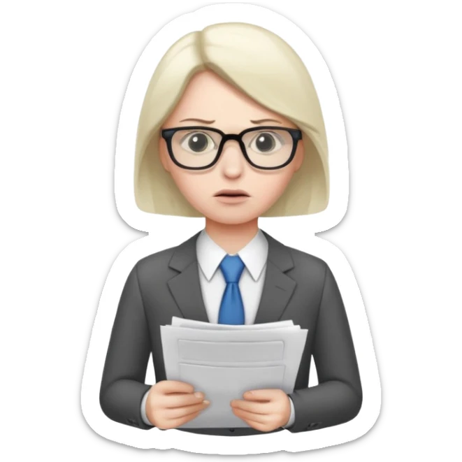 Frowns with Glasses, Office Boss: Business outfit, holding papers, frowning behind glasses, serious look
 sticker