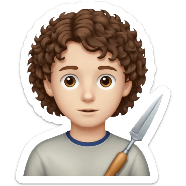 boy,  brown hair, curly hair, brown eyes, pale skin, , hair edger hairtcut sticker