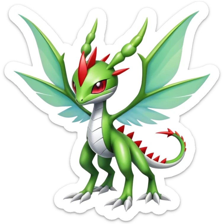 Cute Cool Edgy Shiny Futuristic Ethereal Legendary Kartana-Digimon-Schyther-Flygon-hybrid full body sticker