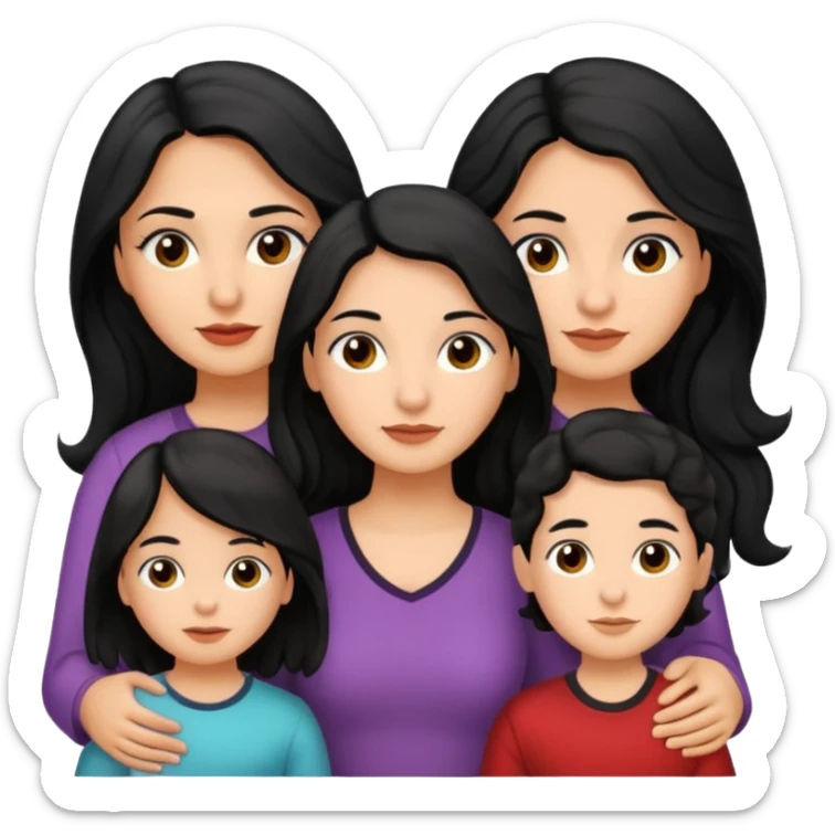 Family , 1 girl shaved head and 1 Beautiful mom ,black black hair,wavy hair，long hair,brown eyes,hispanic with 2 daughters and 1 boy  sticker