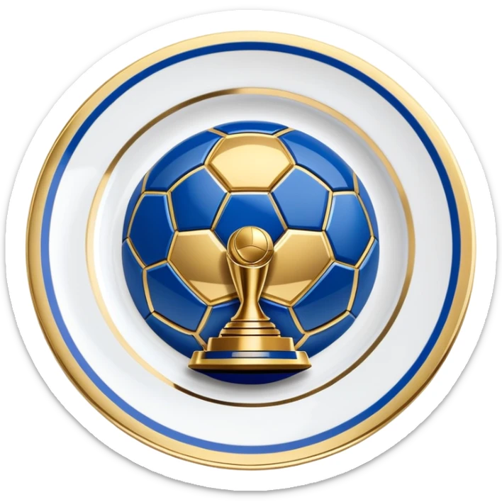 gold football plate with blue accents, inspired by Israeli Premier League trophy sticker