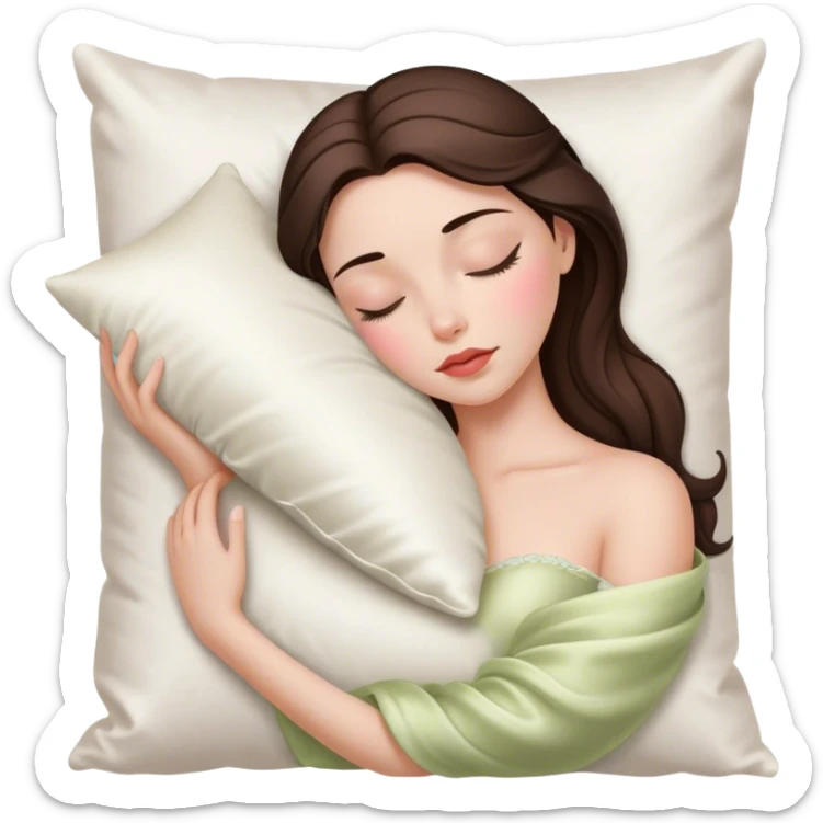 sleeping beauty brunette white girl with a silk pillow sticker