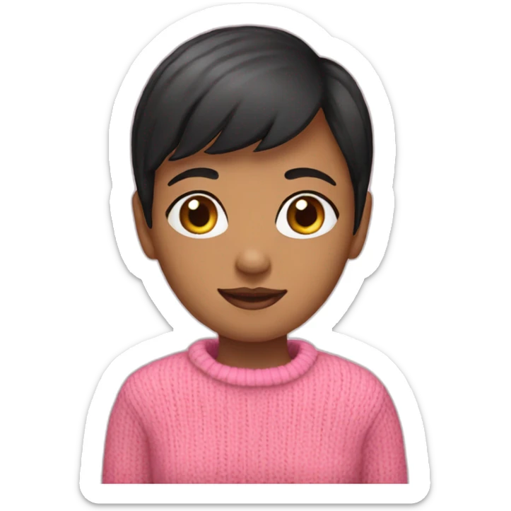 A girl with black short hair wearing pink sweater  sticker