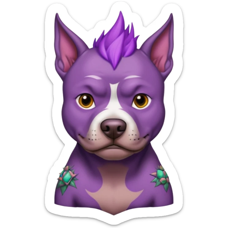very tattoed brown face pitbull dog with purple spiky hair scary sticker