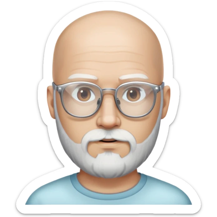 Un monsieur avec la peau blanche qui a une calvitie avec une barbe mi longue avec des tons blanc  et marron foncé avec des lunettes transparente  sticker
