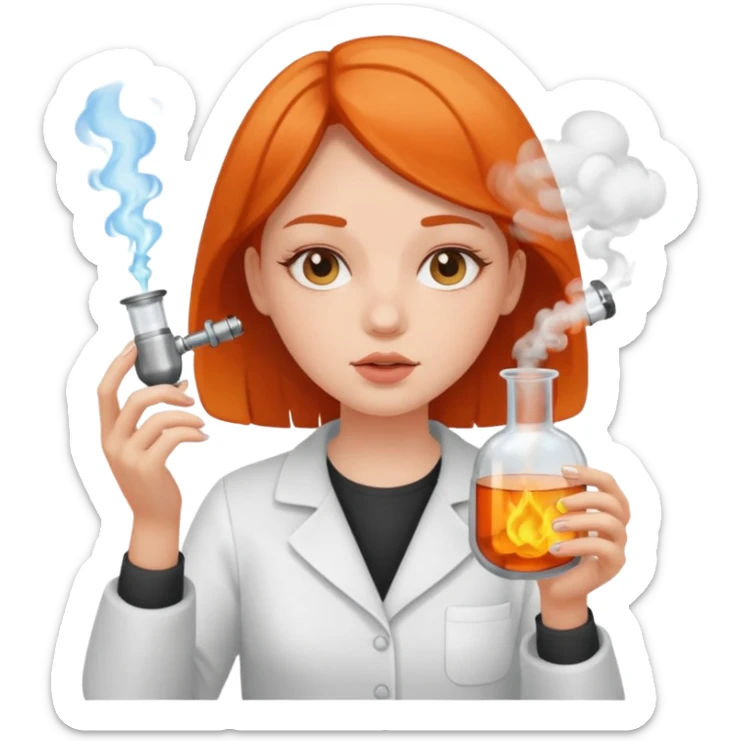 Girl holding apparatus to smoke out of  sticker