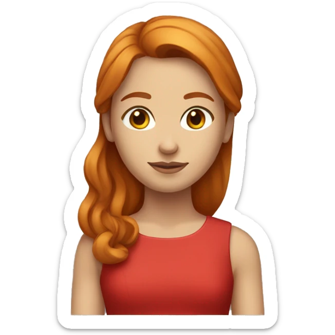 Ginger girl medium straight hair brown eyes in a red dress sticker