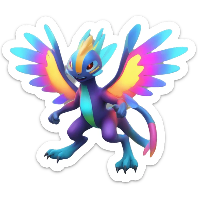 Colorful Neon Colors Vibrant Colors Flying Futuristic Fakémon-Pokémon-Creature Full Body sticker