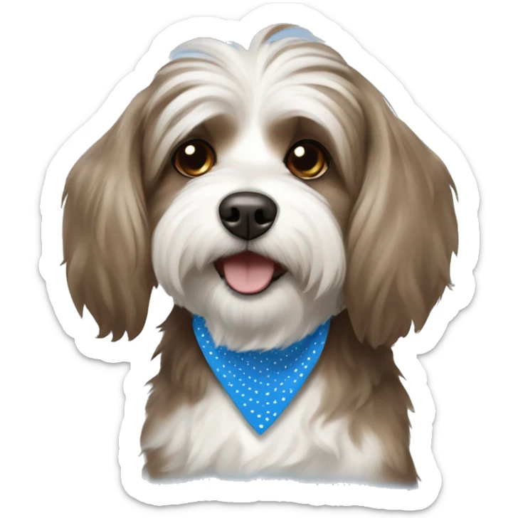 Havanese Brown and white dog wearing a blue polka dots bandana sticker