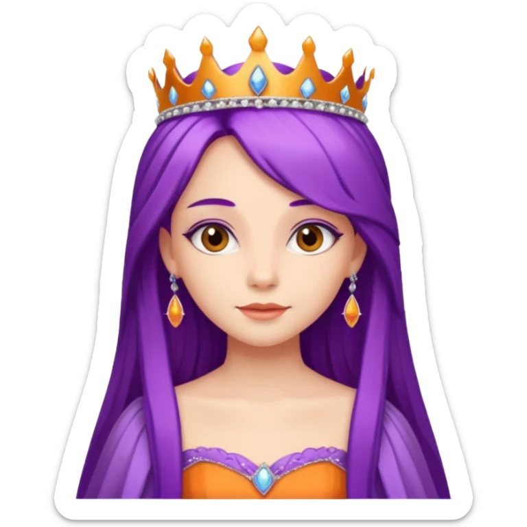 Princesses with long Purple Hair in Gown with Tiara, orange dress sticker