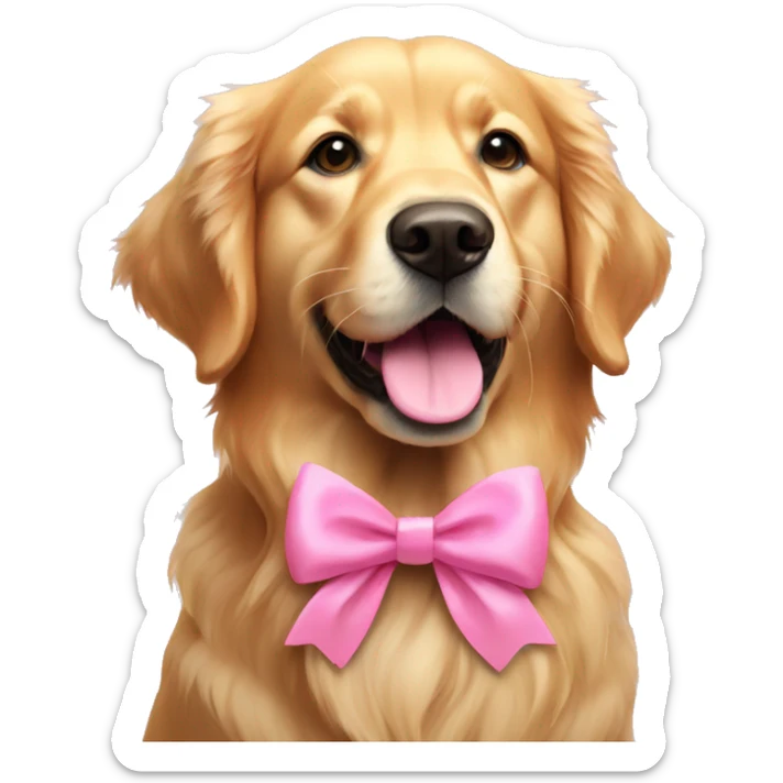 golden retriever with twig in mouth and pink bow in ear sticker