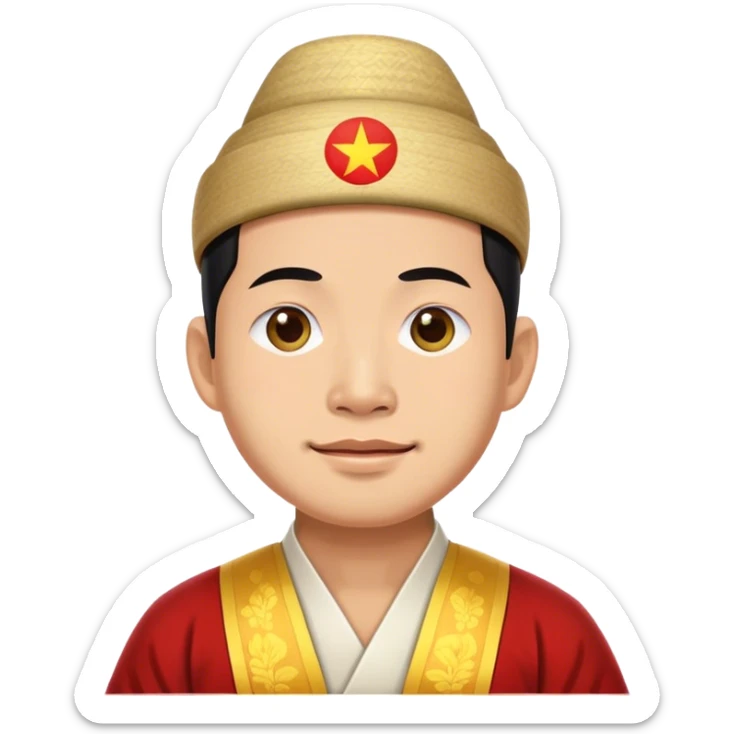 Cinematic Realistic Ho Chi Minh Portrait Emoji, depicted as a determined revolutionary leader in traditional attire with a humble expression, rendered with lifelike textures and soft natural lighting that captures his enduring legacy. sticker