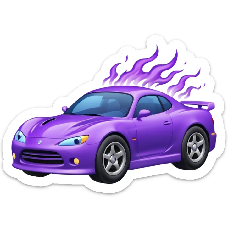 Purple car drifting with navy blue flames coming out of the rear tires. sticker