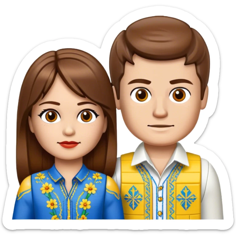 a Ukrainian girl with brown hair in an embroidered shirt and a Ukrainian boy in an embroidered shirt and Lego bricks sticker