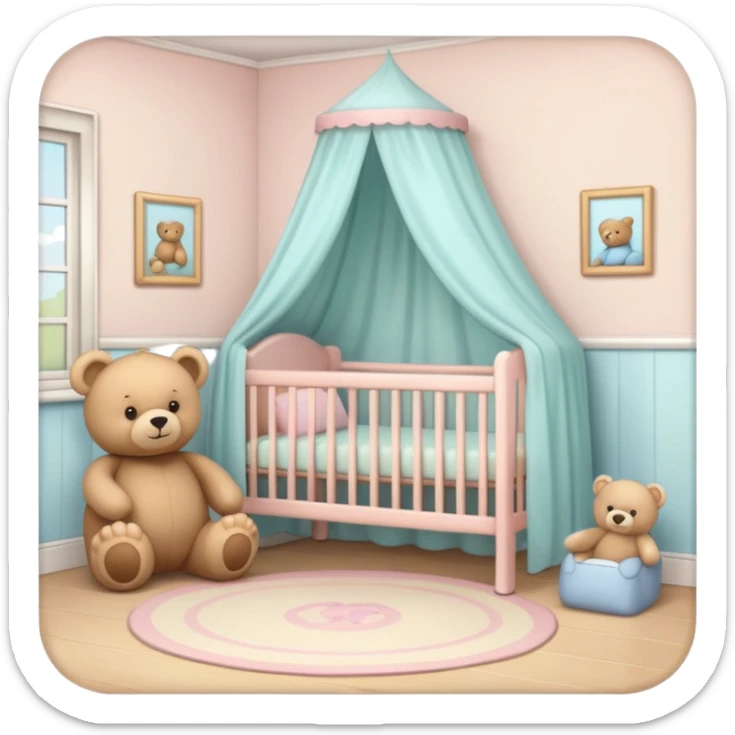 baby room, Cozy baby room with crib and teddy bear sticker