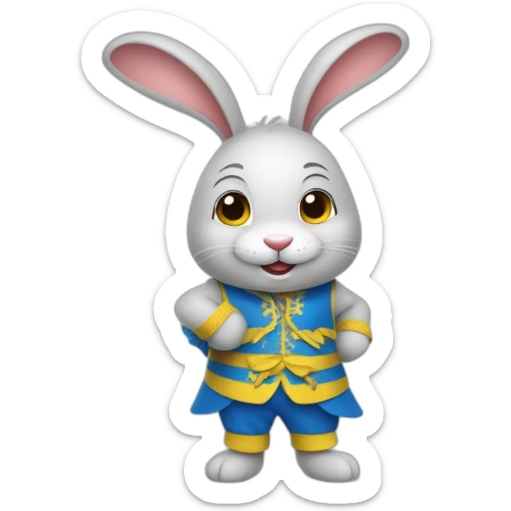 the rabbit is dressed in a costume in the color of the Ukrainian flag and smiles sticker