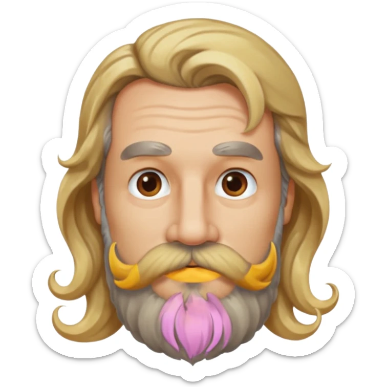 MID AGE MAN WITH LONG BLOND & bROWN WAVY HAIR; AND BROWN & GREY MOUSTACH AND BEARD sticker