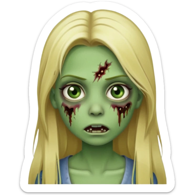 girl zombie with blonde straight long hair green skin and with no angry face and with the mouth closed sticker
