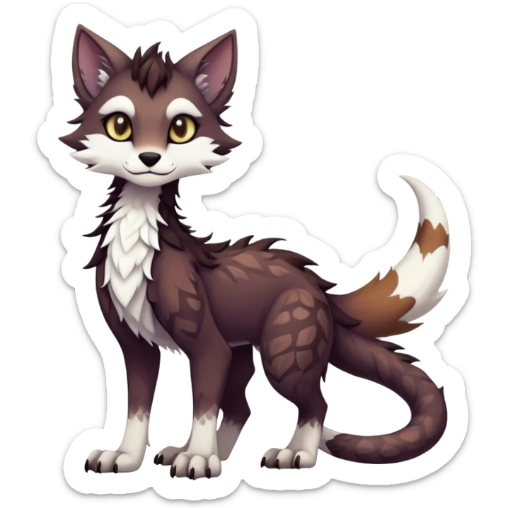 Kawaii dark edgy fantasy ethereal feline-vernid-sergal-fursona animal creature with a tufted tail full body with intricate markings  sticker